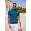 imageCOOFANDY Mens Mock Turtleneck Sweater Short Sleeve Casual Basic Tops Ribbed Knit Pullover Solid TeePeacock Blue