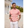 imageCOOFANDY Mens Mock Turtleneck Sweater Short Sleeve Casual Basic Tops Ribbed Knit Pullover Solid TeePink