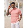 imageCOOFANDY Mens Mock Turtleneck Sweater Short Sleeve Casual Basic Tops Ribbed Knit Pullover Solid TeePink