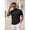 imageCOOFANDY Mens Mock Turtleneck Sweater Short Sleeve Casual Basic Tops Ribbed Knit Pullover Solid TeeStriped Black