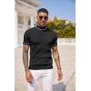 imageCOOFANDY Mens Mock Turtleneck Sweater Short Sleeve Casual Basic Tops Ribbed Knit Pullover Solid TeeStriped Black