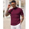 imageCOOFANDY Mens Mock Turtleneck Sweater Short Sleeve Casual Basic Tops Ribbed Knit Pullover Solid TeeWine Red