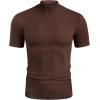 imageCOOFANDY Mens Mock Turtleneck Sweater Short Sleeve Casual Dress Sweater Slim Fit Pullover Basic Knit TeeBrown