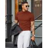 imageCOOFANDY Mens Mock Turtleneck Sweater Short Sleeve Casual Dress Sweater Slim Fit Pullover Basic Knit TeeCaramel