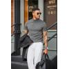imageCOOFANDY Mens Mock Turtleneck Sweater Short Sleeve Casual Dress Sweater Slim Fit Pullover Basic Knit TeeGrey
