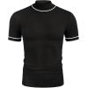 imageCOOFANDY Mens Mock Turtleneck Sweater Short Sleeve Casual Dress Sweater Slim Fit Pullover Basic Knit TeeStriped Black