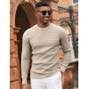 imageCOOFANDY Mens Pullover Sweater Waffle Knit Crewneck Long Sleeve Dress SweaterKhaki