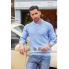 imageCOOFANDY Mens Quarter Button Sweater Lightweight Mock Neck Pullover Sweater Fashion Casual Knitted Waffle Henley SweaterLight Blue
