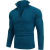 imageCOOFANDY Mens Quarter Zip Pullover Sweater Slim Fit Waffle Mock Turtleneck Polo Sweater Casual Long Sleeve SweatshirtBlue