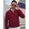 imageCOOFANDY Mens Quarter Zip Sweaters Slim Fit Lightweight Knitted Mock Neck Pullover Casual Polo SweatersWine Red