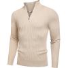 imageCOOFANDY Mens Quarter Zip Sweaters Slim Fit Mock Neck Pullover Sweater Lightweight Knitted Polo SweatersBeige