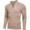 imageCOOFANDY Mens Quarter Zip Sweaters Slim Fit Mock Neck Pullover Sweater Lightweight Knitted Polo SweatersKhaki
