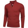 imageCOOFANDY Mens Quarter Zip Sweaters Slim Fit Mock Neck Pullover Sweater Lightweight Knitted Polo SweatersRed