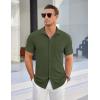 imageCOOFANDY Mens Ribbed Button Down Shirts Short Sleeve Casual Shirt with Pocket Summer Beach Camp TopsArmygreen