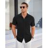 imageCOOFANDY Mens Ribbed Button Down Shirts Short Sleeve Casual Shirt with Pocket Summer Beach Camp TopsBlack