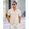 imageCOOFANDY Mens Ribbed Button Down Shirts Short Sleeve Casual Shirt with Pocket Summer Beach Camp TopsCream