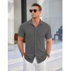 imageCOOFANDY Mens Ribbed Button Down Shirts Short Sleeve Casual Shirt with Pocket Summer Beach Camp TopsDark Grey