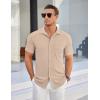 imageCOOFANDY Mens Ribbed Button Down Shirts Short Sleeve Casual Shirt with Pocket Summer Beach Camp TopsKhaki