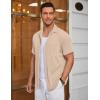 imageCOOFANDY Mens Ribbed Button Down Shirts Short Sleeve Casual Shirt with Pocket Summer Beach Camp TopsKhaki