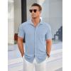 imageCOOFANDY Mens Ribbed Button Down Shirts Short Sleeve Casual Shirt with Pocket Summer Beach Camp TopsLight Blue
