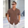 imageCOOFANDY Mens Ribbed Button Down Shirts Short Sleeve Casual Shirt with Pocket Summer Beach Camp TopsLight Brown