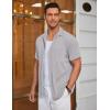 imageCOOFANDY Mens Ribbed Button Down Shirts Short Sleeve Casual Shirt with Pocket Summer Beach Camp TopsLight Grey
