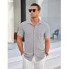 imageCOOFANDY Mens Ribbed Button Down Shirts Short Sleeve Casual Shirt with Pocket Summer Beach Camp TopsLight Grey