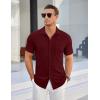 imageCOOFANDY Mens Ribbed Button Down Shirts Short Sleeve Casual Shirt with Pocket Summer Beach Camp TopsMaroon