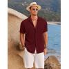 imageCOOFANDY Mens Ribbed Button Down Shirts Short Sleeve Casual Shirt with Pocket Summer Beach Camp TopsMaroon