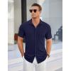 imageCOOFANDY Mens Ribbed Button Down Shirts Short Sleeve Casual Shirt with Pocket Summer Beach Camp TopsNavy Blue