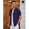 imageCOOFANDY Mens Ribbed Button Down Shirts Short Sleeve Casual Shirt with Pocket Summer Beach Camp TopsNavy Blue