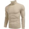 imageCOOFANDY Mens Ribbed Slim Fit Knitted Pullover Casual Turtleneck SweaterKhaki