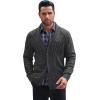 imageCOOFANDY Mens Shawl Collar Cardigan Sweater Slim Fit Button Down Cable Knitted Sweater with PocketsDark Grey