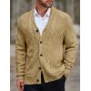 imageCOOFANDY Mens Shawl Collar Cardigan Sweater Slim Fit Button Down Cable Knitted Sweater with PocketsKhaki