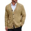 imageCOOFANDY Mens Shawl Collar Cardigan Sweater Slim Fit Button Down Cable Knitted Sweater with PocketsKhaki