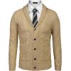 imageCOOFANDY Mens Shawl Collar Cardigan Sweater Slim Fit Button Down Cable Knitted Sweater with PocketsKhaki