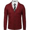 imageCOOFANDY Mens Shawl Collar Cardigan Sweater Slim Fit Button Down Cable Knitted Sweater with PocketsWine Red