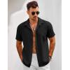 imageCOOFANDY Mens Short Sleeve Button Down Shirts Casual Linen Summer Beach Shirt Wrinkle FreeBlack