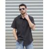 imageCOOFANDY Mens Short Sleeve Button Down Shirts Casual Linen Summer Beach Shirt Wrinkle FreeBlack