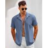 imageCOOFANDY Mens Short Sleeve Button Down Shirts Casual Linen Summer Beach Shirt Wrinkle FreeDark Blue