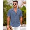 imageCOOFANDY Mens Short Sleeve Button Down Shirts Casual Linen Summer Beach Shirt Wrinkle FreeDark Blue