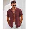 imageCOOFANDY Mens Short Sleeve Button Down Shirts Casual Linen Summer Beach Shirt Wrinkle FreeDark Red