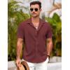 imageCOOFANDY Mens Short Sleeve Button Down Shirts Casual Linen Summer Beach Shirt Wrinkle FreeDark Red