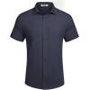 imageCOOFANDY Mens Short Sleeve Button Down Shirts Casual Linen Summer Beach Shirt Wrinkle FreeNavy Blue