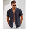 imageCOOFANDY Mens Short Sleeve Button Down Shirts Casual Linen Summer Beach Shirt Wrinkle FreeNavy Blue