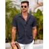 imageCOOFANDY Mens Short Sleeve Button Down Shirts Casual Linen Summer Beach Shirt Wrinkle FreeNavy Blue