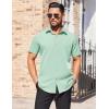 imageCOOFANDY Mens Short Sleeve Dress Shirts Stain Shield Button Down Shirt for Summer Business Wedding PartyLight Green