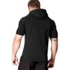 imageCOOFANDY Mens Short Sleeve Hoodie Workout Gym Sweatshirt Muscle Fit Fashion Athletic Hoodies Pullover Cotton Hooded TShirtsBlack