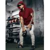 imageCOOFANDY Mens Short Sleeve Hoodie Workout Gym Sweatshirt Muscle Fit Fashion Athletic Hoodies Pullover Cotton Hooded TShirtsWine Red