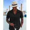 imageCOOFANDY Mens Short Sleeve Shirts Casual Button Down Shirts Cuban Textured Summer Beach ShirtsBlack
